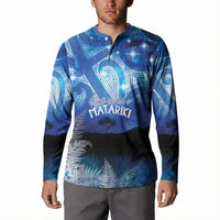 NZ Maori Matariki Scenery Button Sweatshirt Galaxy Sky