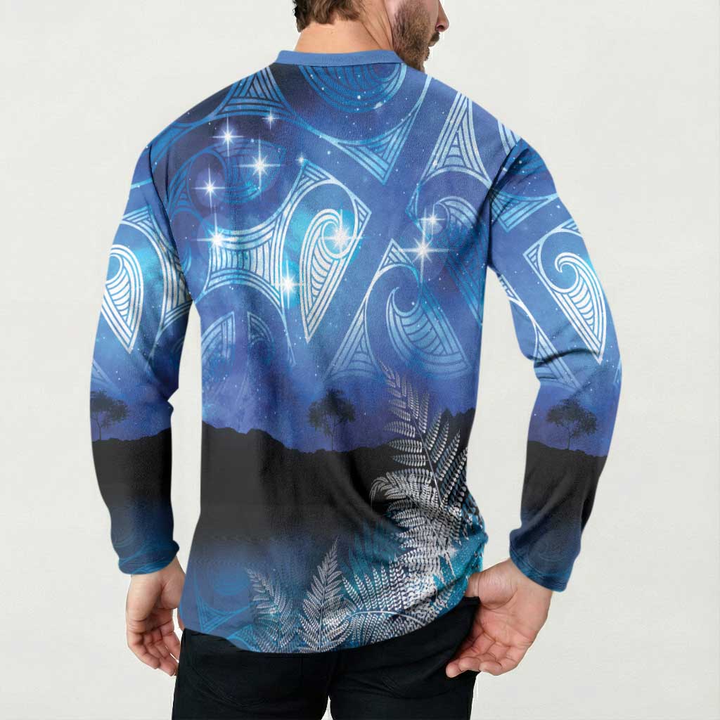 NZ Maori Matariki Scenery Button Sweatshirt Galaxy Sky
