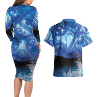 NZ Maori Matariki Scenery Couples Matching Long Sleeve Bodycon Dress and Hawaiian Shirt Galaxy Sky LT7 - Polynesian Pride