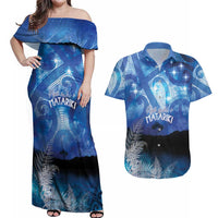 NZ Maori Matariki Scenery Couples Matching Off Shoulder Maxi Dress and Hawaiian Shirt Galaxy Sky