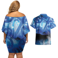 NZ Maori Matariki Scenery Couples Matching Off Shoulder Short Dress and Hawaiian Shirt Galaxy Sky