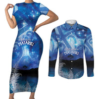NZ Maori Matariki Scenery Couples Matching Short Sleeve Bodycon Dress and Long Sleeve Button Shirt Galaxy Sky