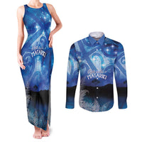 NZ Maori Matariki Scenery Couples Matching Tank Maxi Dress and Long Sleeve Button Shirt Galaxy Sky