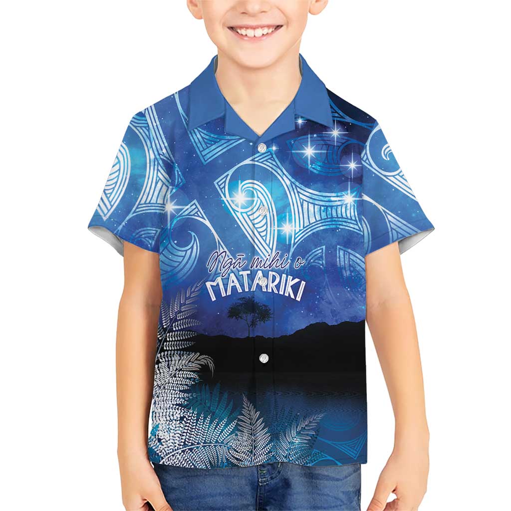 NZ Maori Matariki Scenery Family Matching Off The Shoulder Long Sleeve Dress and Hawaiian Shirt Galaxy Sky