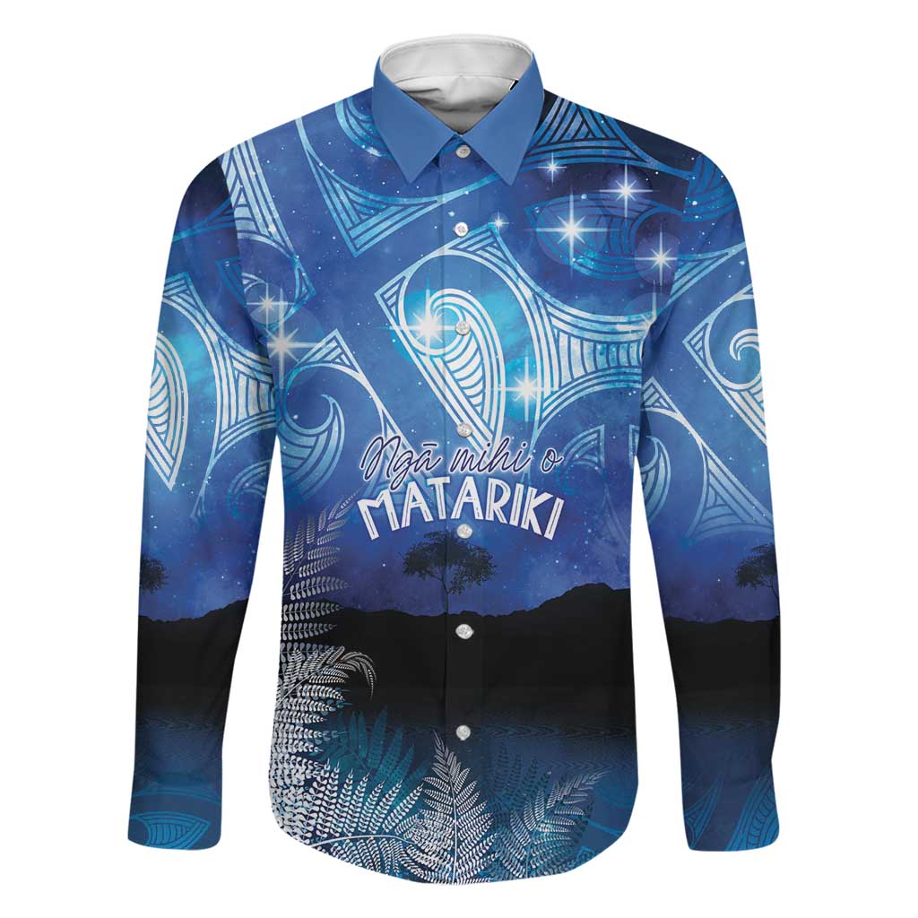 NZ Maori Matariki Scenery Family Matching Off Shoulder Maxi Dress and Hawaiian Shirt Galaxy Sky LT7 Dad's Shirt - Long Sleeve Galaxy - Polynesian Pride