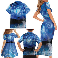 NZ Maori Matariki Scenery Family Matching Short Sleeve Bodycon Dress and Hawaiian Shirt Galaxy Sky