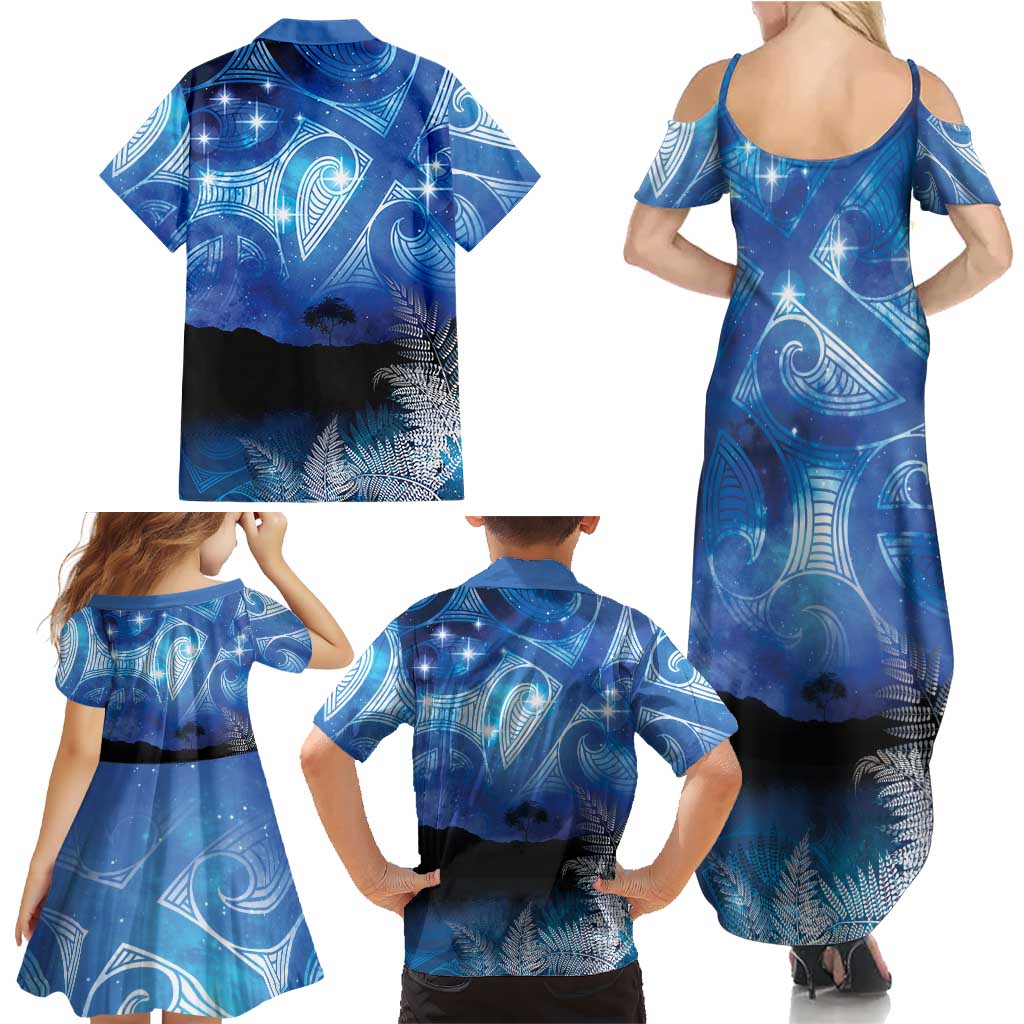 NZ Maori Matariki Scenery Family Matching Summer Maxi Dress and Hawaiian Shirt Galaxy Sky LT7 - Polynesian Pride