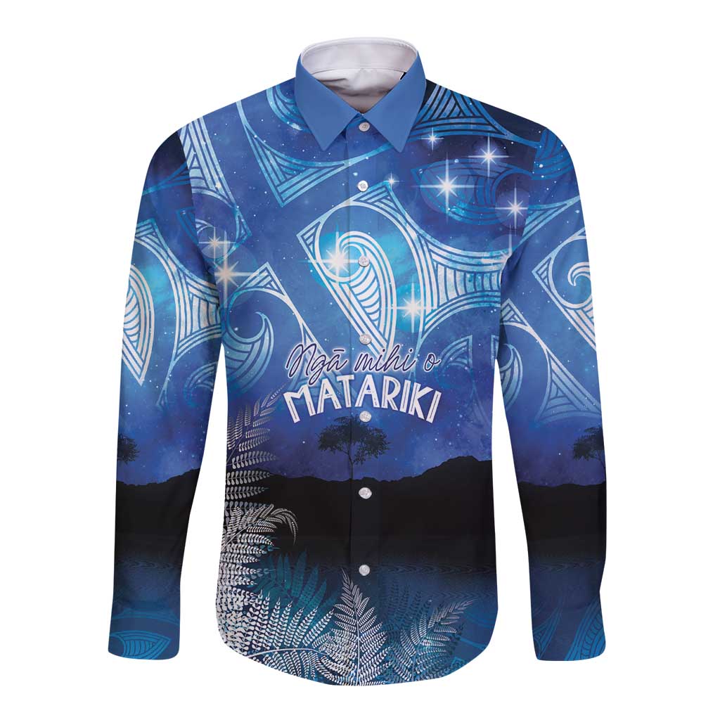 NZ Maori Matariki Scenery Long Sleeve Button Shirt Galaxy Sky