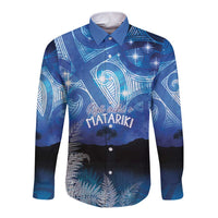 NZ Maori Matariki Scenery Long Sleeve Button Shirt Galaxy Sky