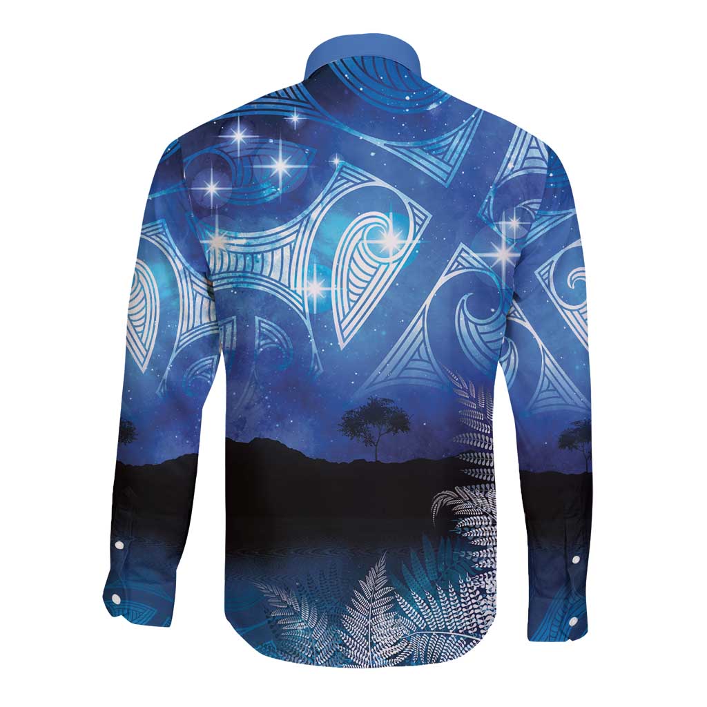 NZ Maori Matariki Scenery Long Sleeve Button Shirt Galaxy Sky