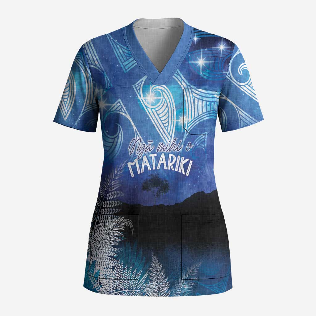 NZ Maori Matariki Scenery Scrub Top Galaxy Sky