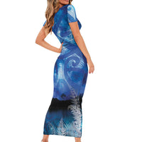 NZ Maori Matariki Scenery Short Sleeve Bodycon Dress Galaxy Sky