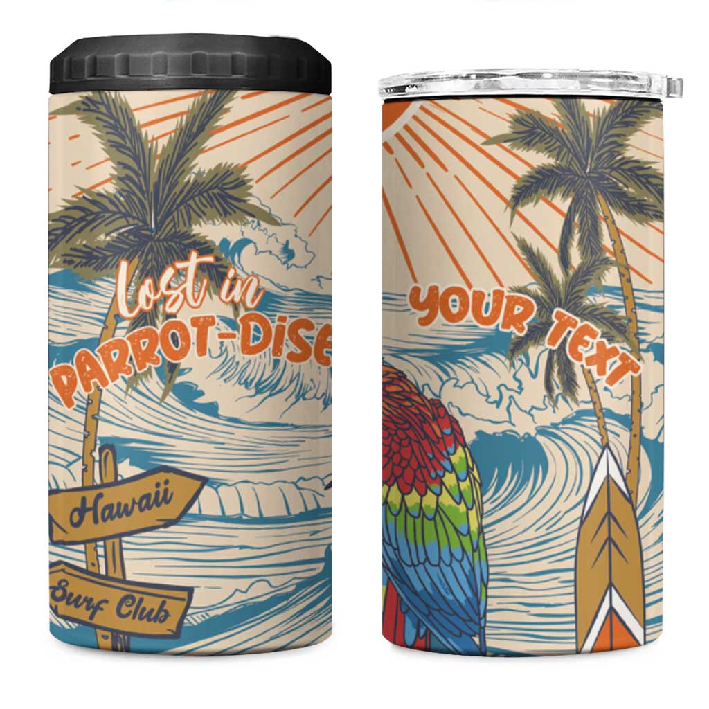 Personalized Christmas In July - Hawaii Retro 4 in 1 Can Cooler Tumbler Lost In Parrot-dise