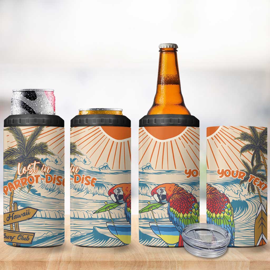 Personalized Christmas In July - Hawaii Retro 4 in 1 Can Cooler Tumbler Lost In Parrot-dise