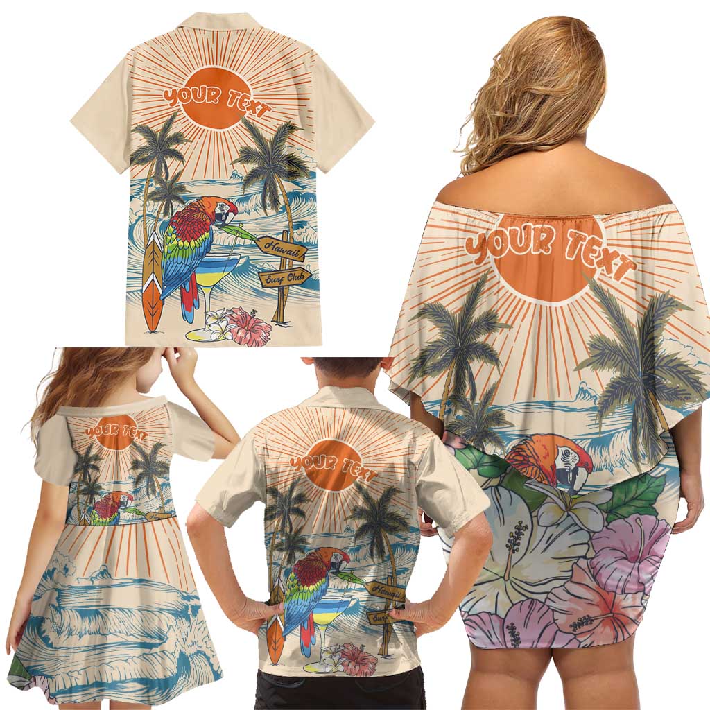 Personalized Christmas In July - Hawaii Retro Family Matching Off Shoulder Short Dress and Hawaiian Shirt Lost In Parrot-dise