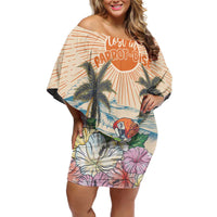 Personalized Christmas In July - Hawaii Retro Family Matching Off Shoulder Short Dress and Hawaiian Shirt Lost In Parrot-dise