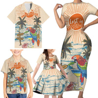 Personalized Christmas In July - Hawaii Retro Family Matching Short Sleeve Bodycon Dress and Hawaiian Shirt Lost In Parrot-dise
