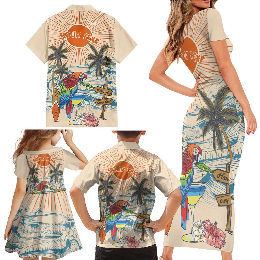 Personalized Christmas In July - Hawaii Retro Family Matching Short Sleeve Bodycon Dress and Hawaiian Shirt Lost In Parrot-dise