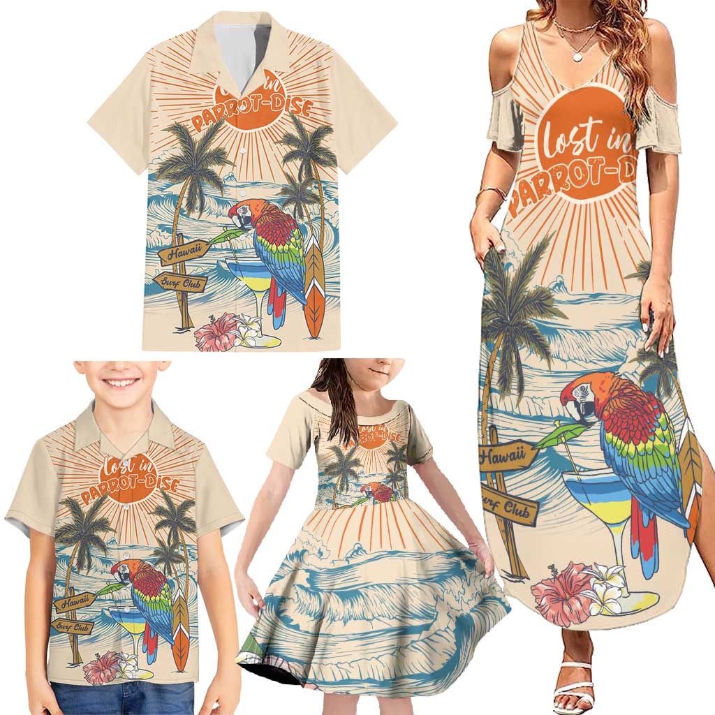 Personalized Christmas In July - Hawaii Retro Family Matching Summer Maxi Dress and Hawaiian Shirt Lost In Parrot-dise