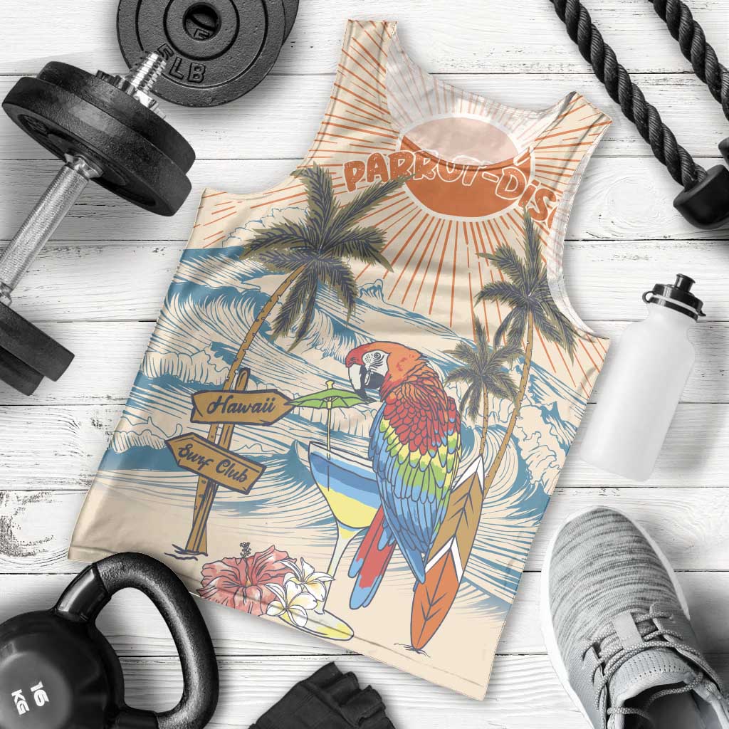 Personalized Christmas In July - Hawaii Retro Men Tank Top Lost In Parrot-dise