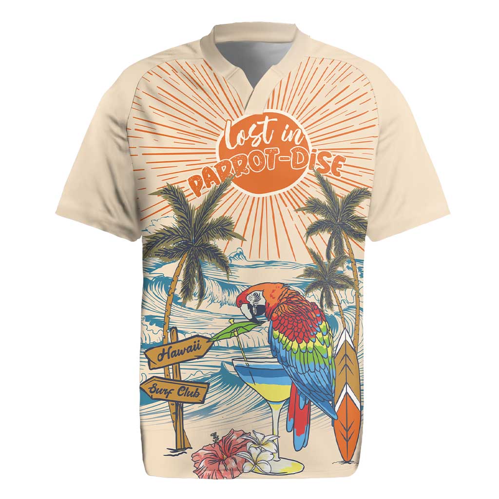 Personalized Christmas In July - Hawaii Retro Rugby Jersey Lost In Parrot-dise LT7 Beige - Polynesian Pride