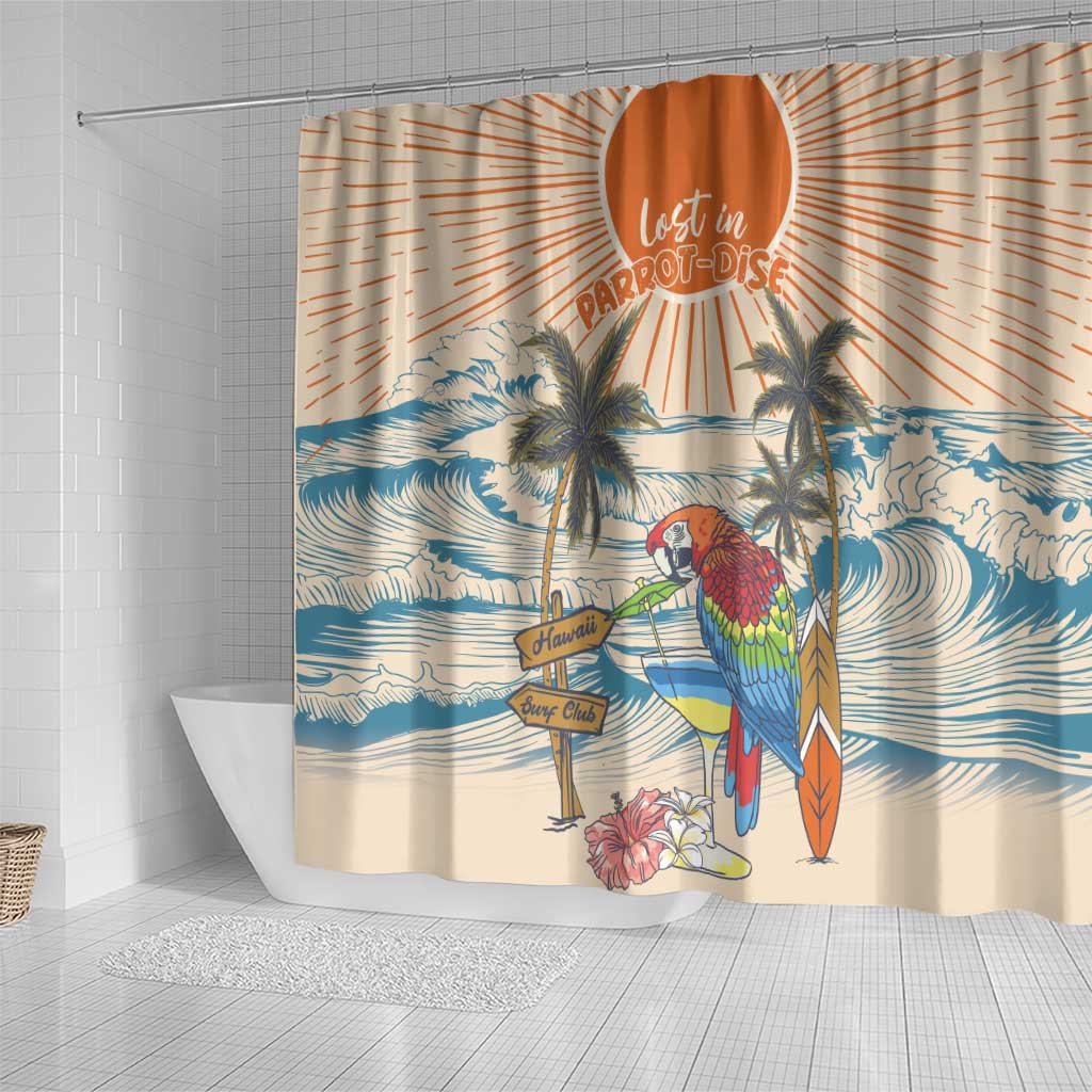 Christmas In July - Hawaii Retro Shower Curtain Lost In Parrot-dise