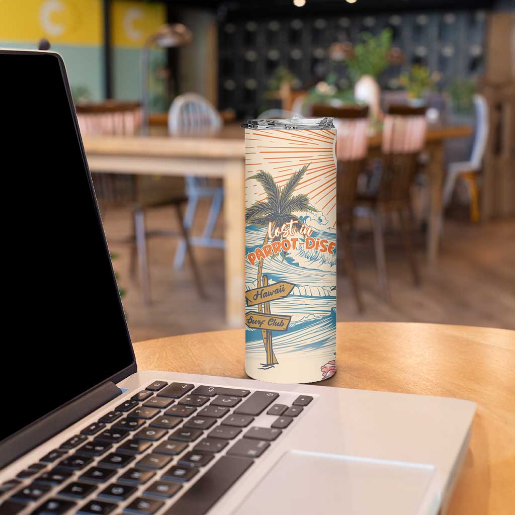 Personalized Christmas In July - Hawaii Retro Skinny Tumbler Lost In Parrot-dise