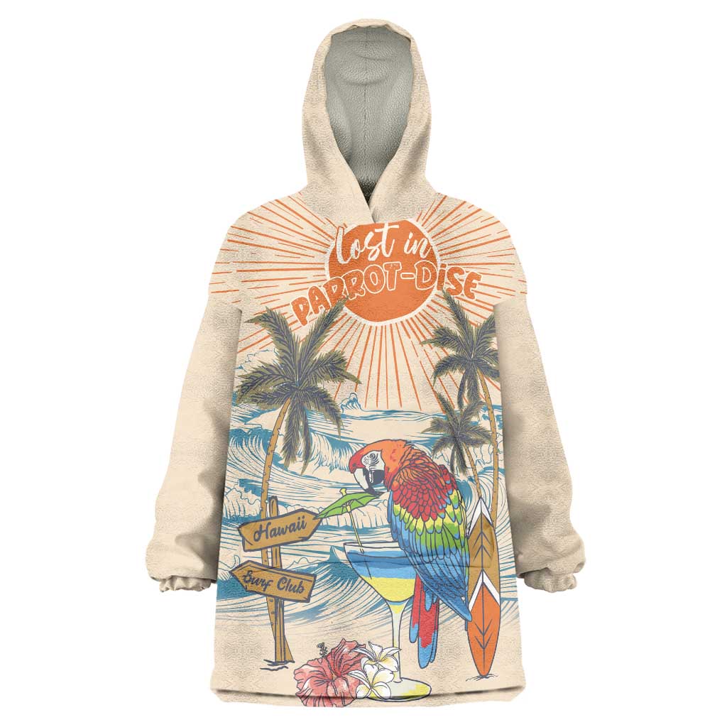 Personalized Christmas In July - Hawaii Retro Wearable Blanket Hoodie Lost In Parrot-dise