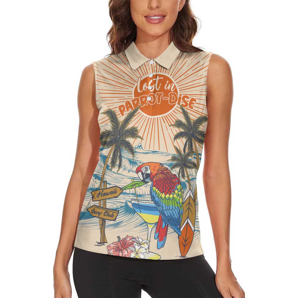 Personalized Christmas In July - Hawaii Retro Women Sleeveless Polo Shirt Lost In Parrot-dise LT7 - Polynesian Pride