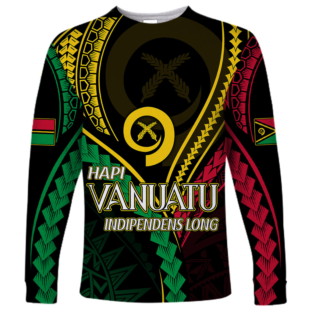 Personalised Vanuatu Long Sleeve Shirt 44th Hapi Indipendens Long LT7 Unisex Black - Polynesian Pride