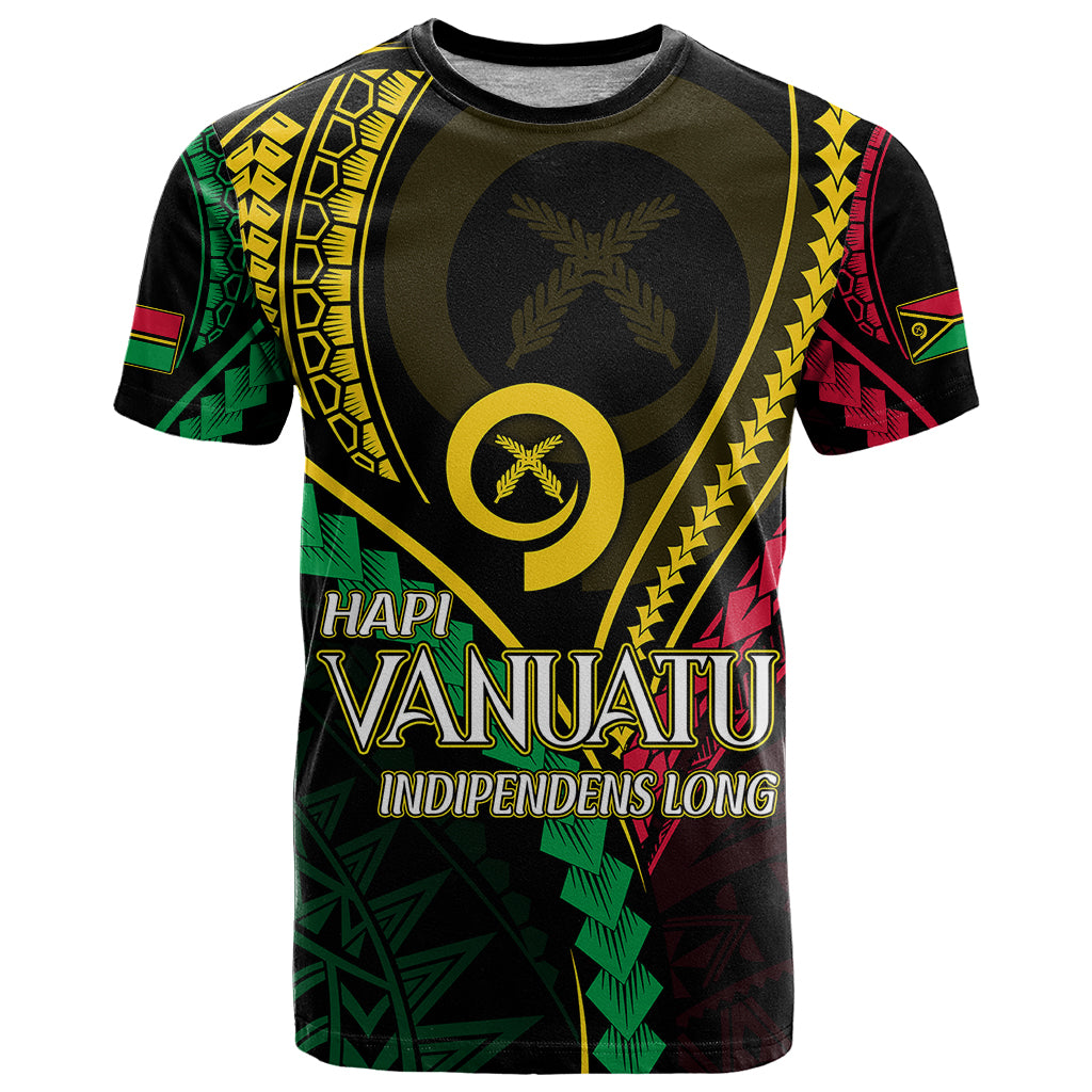 Personalised Vanuatu T Shirt 44th Hapi Indipendens Long LT7 Black - Polynesian Pride