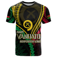 Personalised Vanuatu T Shirt 44th Hapi Indipendens Long LT7 Black - Polynesian Pride