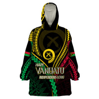 Personalised Vanuatu Wearable Blanket Hoodie 44th Hapi Indipendens Long LT7 One Size Black - Polynesian Pride