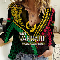 Personalised Vanuatu Women Casual Shirt 44th Hapi Indipendens Long LT7 Female Black - Polynesian Pride