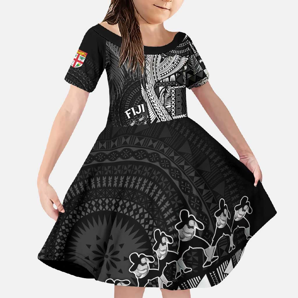 Fiji Rugby Personalised Bula Masi Family Matching Long Sleeve Bodycon Dress and Hawaiian Shirt Fish Tail Kaivity Cibi - Black
