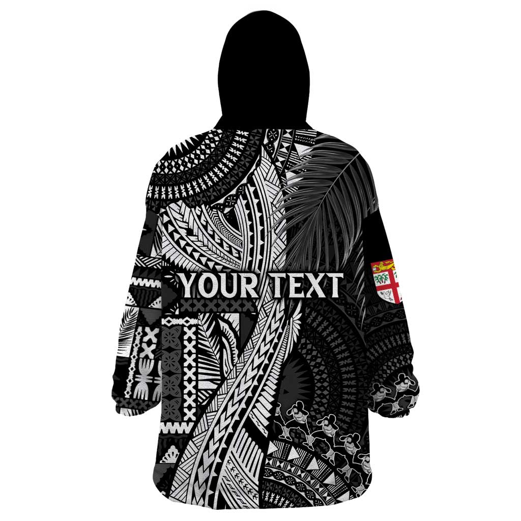 Fiji Rugby Personalised Bula Masi Wearable Blanket Hoodie Fish Tail Kaivity Cibi - Black