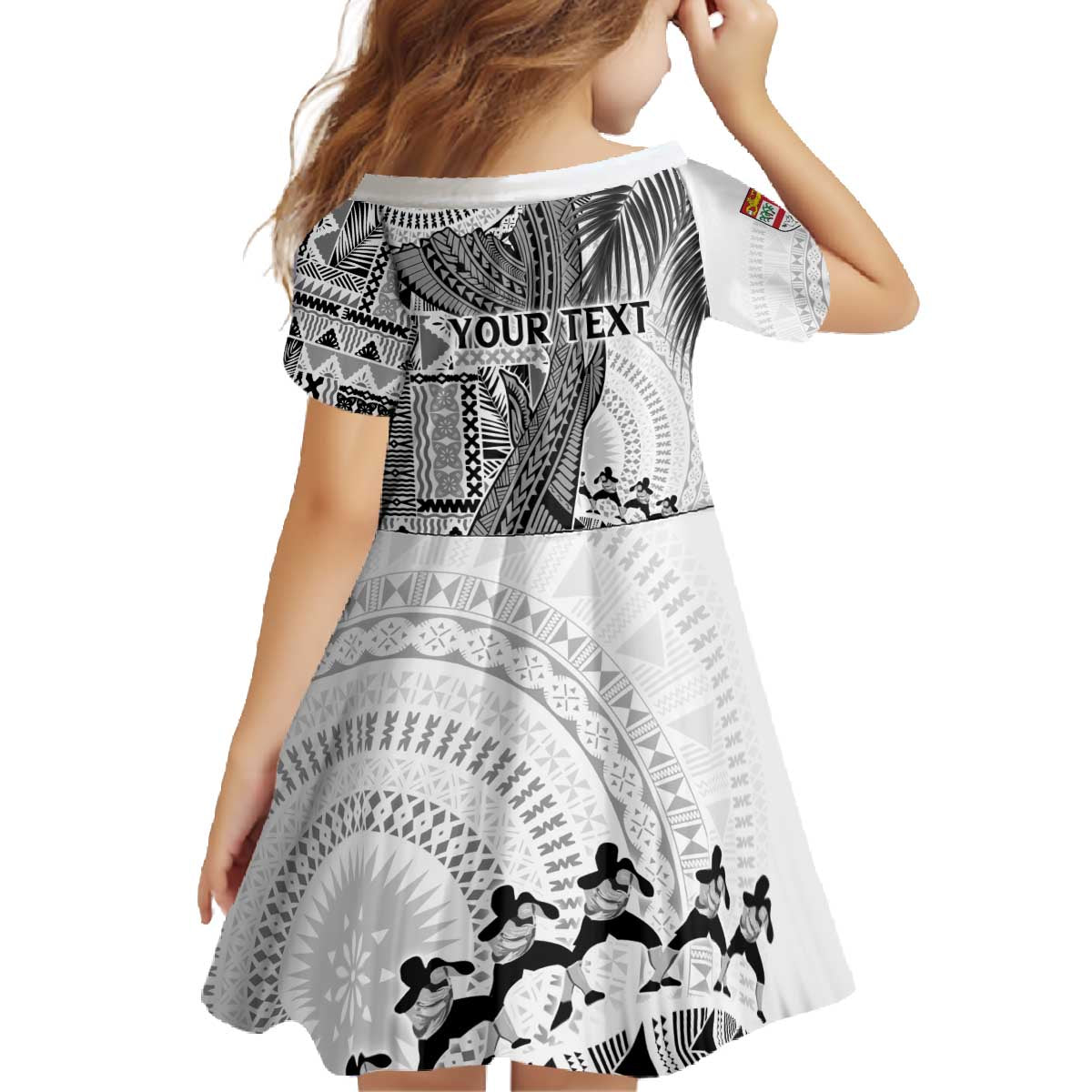 Fiji Rugby Personalised Bula Masi Family Matching Off The Shoulder Long Sleeve Dress and Hawaiian Shirt Fish Tail Kaivity Cibi - White