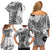 Fiji Rugby Personalised Bula Masi Family Matching Off Shoulder Short Dress and Hawaiian Shirt Fish Tail Kaivity Cibi - White