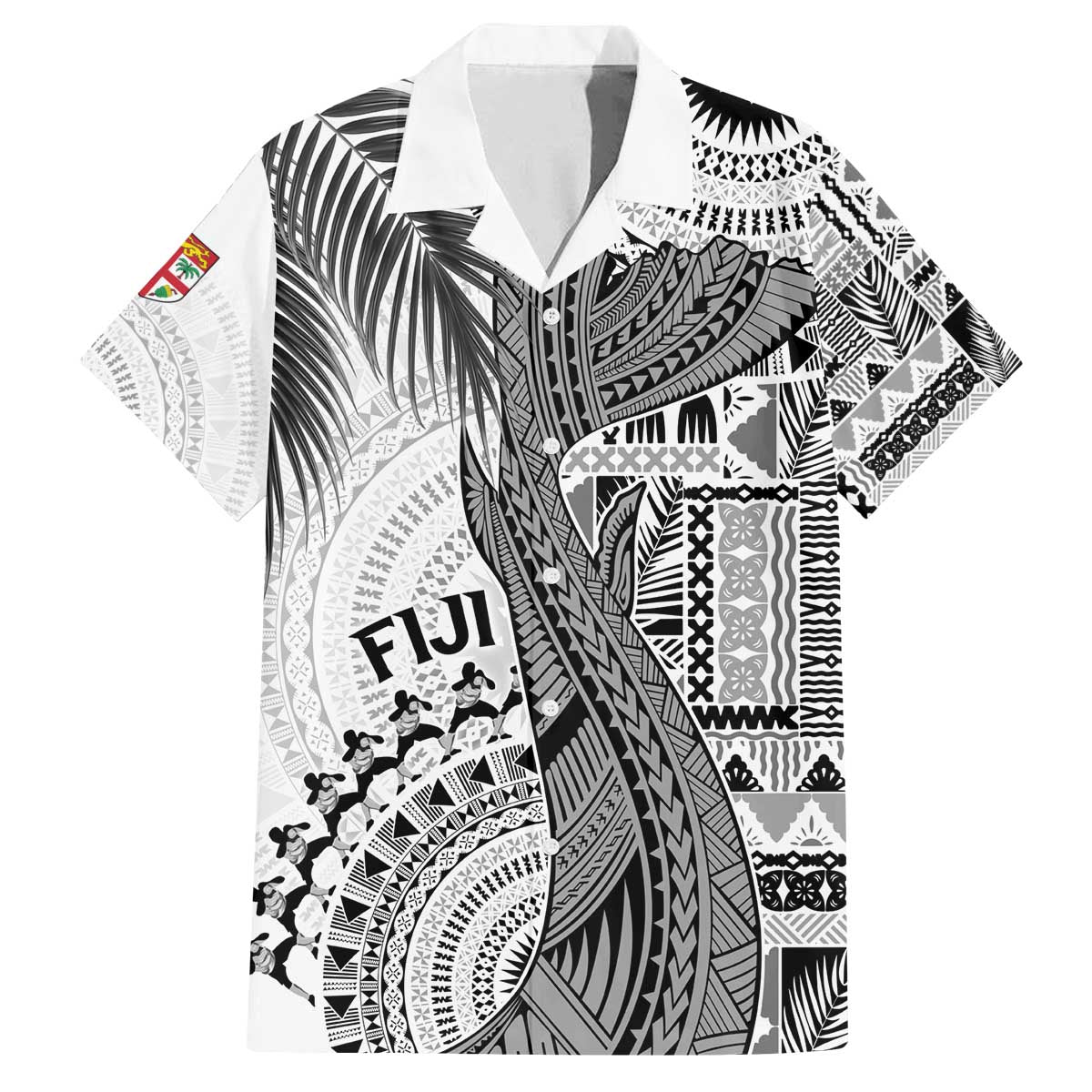 Fiji Rugby Personalised Bula Masi Family Matching Off Shoulder Short Dress and Hawaiian Shirt Fish Tail Kaivity Cibi - White