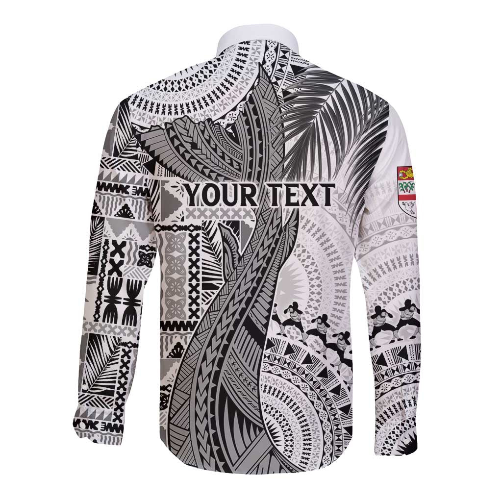 Fiji Rugby Personalised Bula Masi Long Sleeve Button Shirt Fish Tail Kaivity Cibi - White LT7 - Polynesian Pride