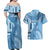 Fiji Rugby Personalised Bula Masi Couples Matching Off Shoulder Maxi Dress and Hawaiian Shirt Fish Tail Kaivity Cibi - Turquoise