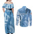 Fiji Rugby Personalised Bula Masi Couples Matching Off Shoulder Maxi Dress and Long Sleeve Button Shirt Fish Tail Kaivity Cibi - Turquoise