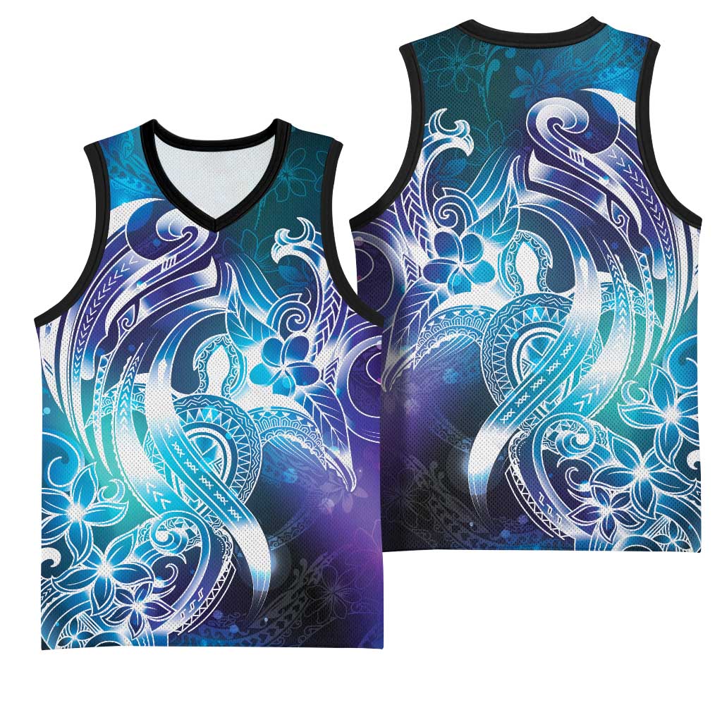 Aloha Hawaii Turtle Basketball Jersey Teal Purple Ribbon - Polynesian Pride