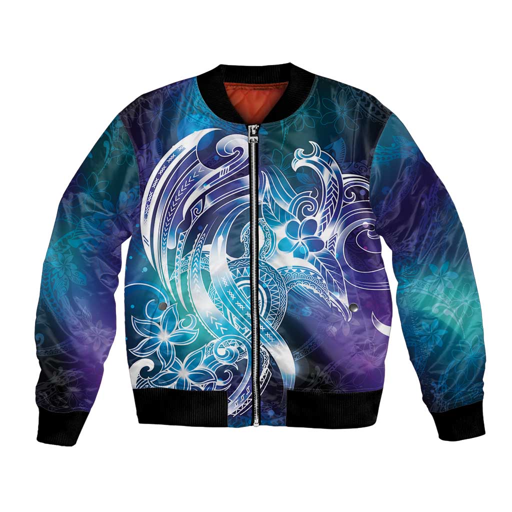 Aloha Hawaii Turtle Bomber Jacket Teal Purple Ribbon - Polynesian Pride