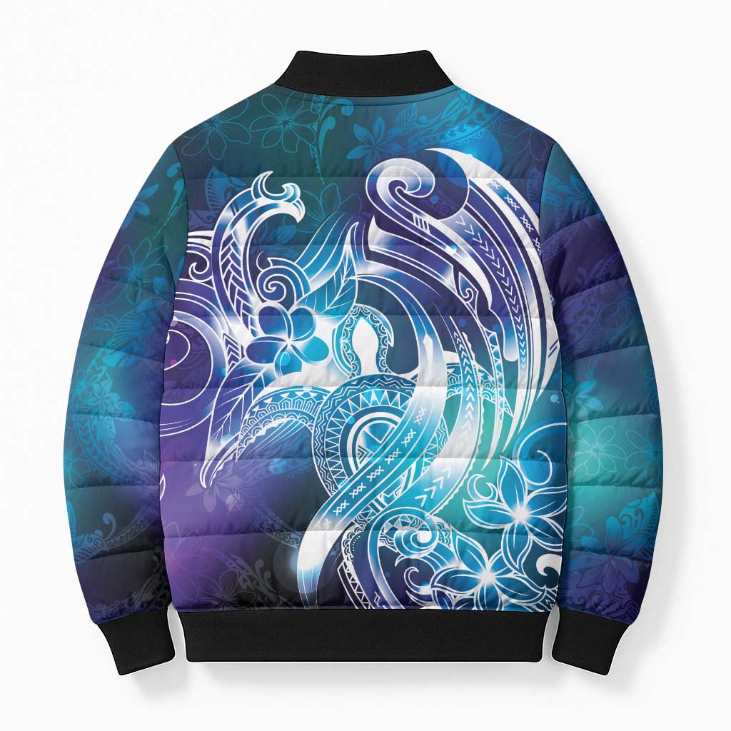 Aloha Hawaii Turtle Bomber Puffer Jacket Teal Purple Ribbon - Polynesian Pride