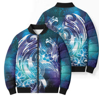 Aloha Hawaii Turtle Bomber Puffer Jacket Teal Purple Ribbon - Polynesian Pride