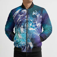 Aloha Hawaii Turtle Bomber Puffer Jacket Teal Purple Ribbon - Polynesian Pride