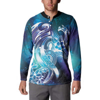 Aloha Hawaii Turtle Button Sweatshirt Teal Purple Ribbon - Polynesian Pride