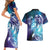 Aloha Hawaii Turtle Couples Matching Short Sleeve Bodycon Dress and Hawaiian Shirt Teal Purple Ribbon - Polynesian Pride