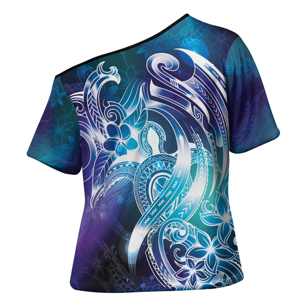 Aloha Hawaii Turtle Cross Shoulder Shirt Teal Purple Ribbon - Polynesian Pride